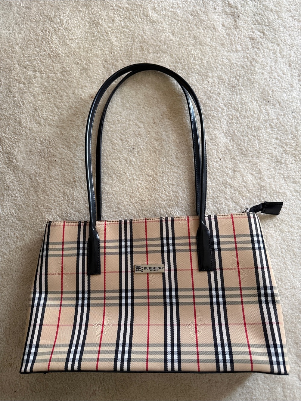 Classic Plaid Tote Shoulder Bag in Beige and Black